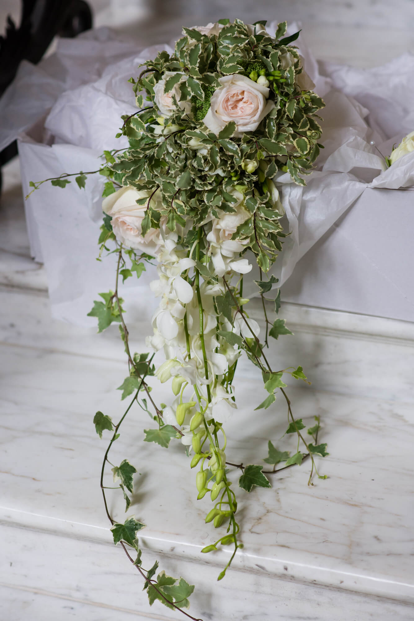 A hanging floral wedding display by Jane Lawrence